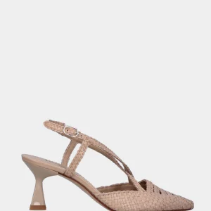 Slingback in nappa beige intrecciata con tacco a calice