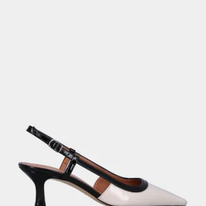 Slingback in verlux bianco latte con listini neri