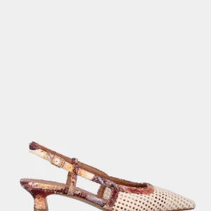 Slingback in rafia beige con profili e tacco a coda