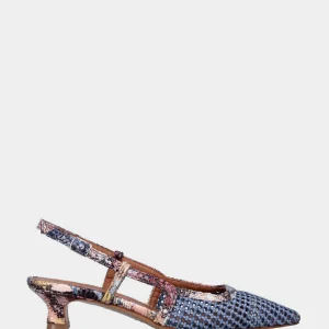 Slingback in rafia celeste con profili e tacco a coda