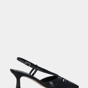 Slingback in verlux nero con intagli in pianta e listini a Y