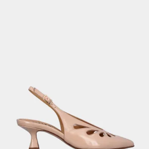 Slingback in verlux nude con aperture a goccia e tacco a calice
