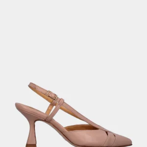 Slingback in nappa cipria con aperture a spicchi e tacco a calice