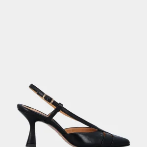 Slingback in nappa nera con aperture a spicchi e tacco a calice