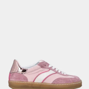 Sneaker in nappa e velour rosa con profilo fucsia