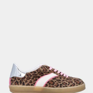 Sneaker in velour leopardato con profilo rosa