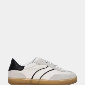 Sneaker in nappa e velour bianco con profilo nero