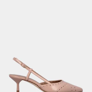 Slingback in capretto beige con tacco sottile a calice