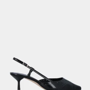 Slingback in capretto nero con tacco sottile a calice
