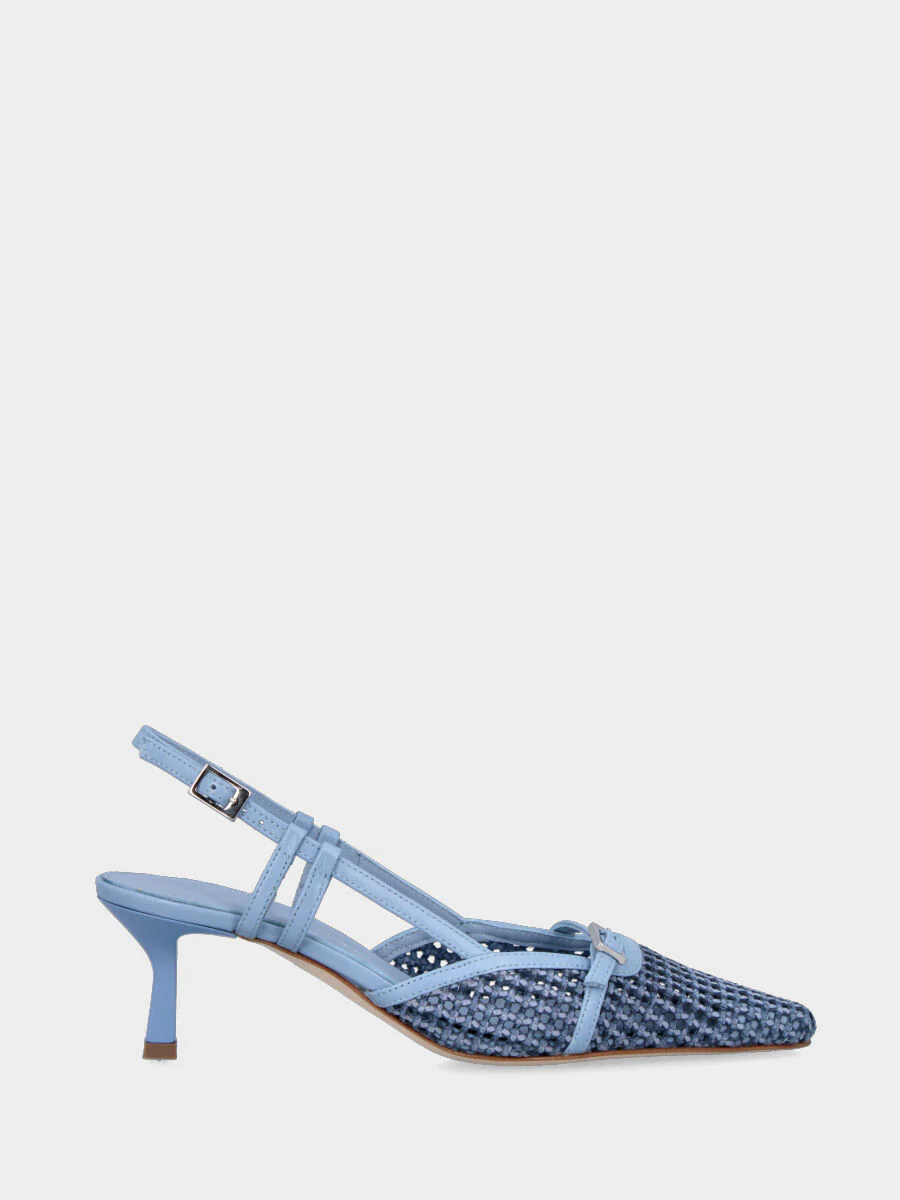 Slingback in rafia celeste con cinturino e tacco a calice - immagine 2