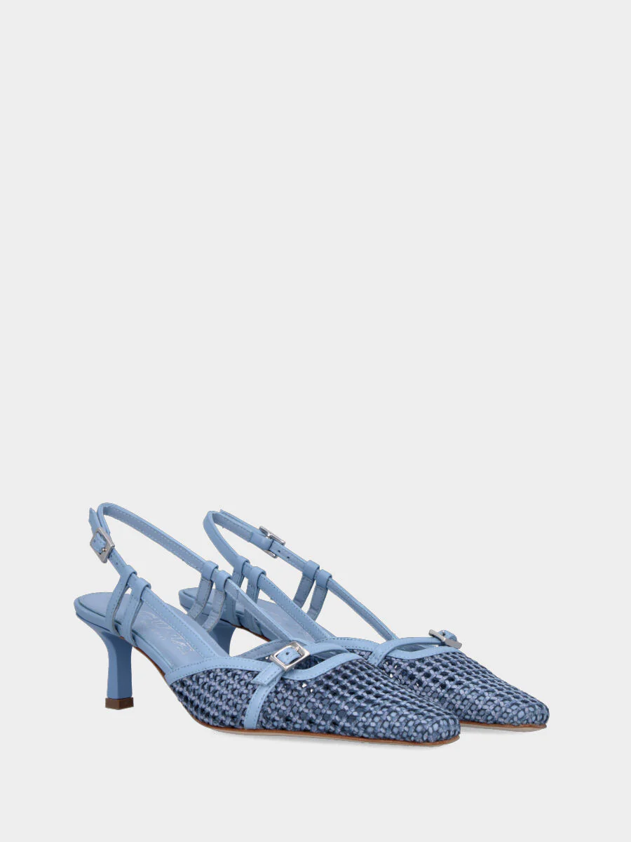Slingback in rafia celeste con cinturino e tacco a calice - immagine 3