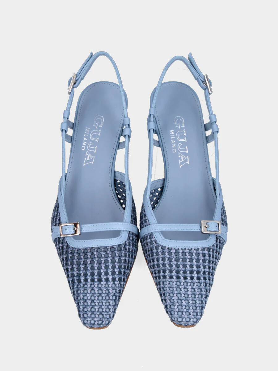 Slingback in rafia celeste con cinturino e tacco a calice - immagine 5