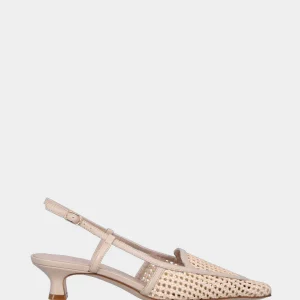 Slingback in rafia beige con vaschetta intrecciata