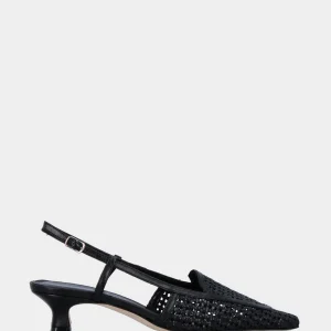 Slingback in rafia nera con vaschetta intrecciata