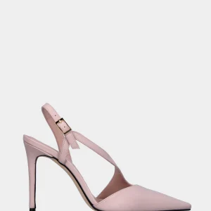 Slingback in nappa rosa con listino obliquo e tacco stiletto a coda