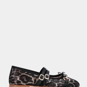 Ballerina Mary Jane in tessuto leopardato con morsetto e fiocchetto