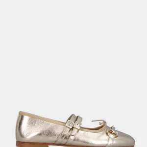 Ballerina Mary Jane in laminato platino con morsetto e fiocchetto
