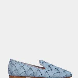Pantofolina in nappa celeste con fascette tubolari intrecciate