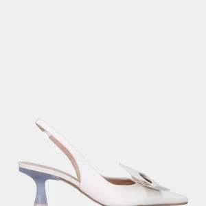 Slingback in vitello bianco con fascetta annodata in pianta