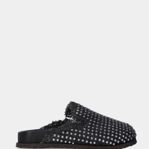 Sabot in rafia nera con borchie e fusbet