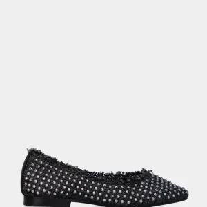 Ballerina in rafia nera con borchie metalliche e scollo a cuore