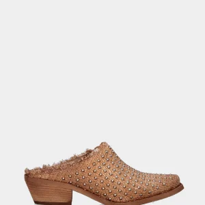 Camperos a sabot in rafia beige con borchie